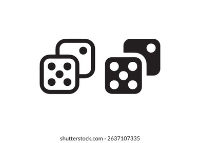Monochrome dice illustration with different dot patterns.