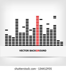 Monochrome digital equalizer background with red strip - vector illustration