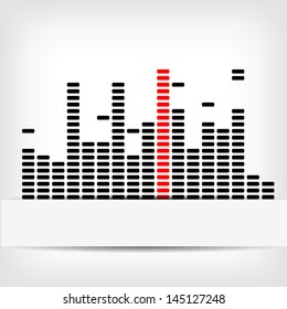 Monochrome digital equalizer background with red strip - vector illustration