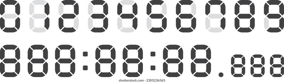 Monochrome Digital number set.vector illustrations.