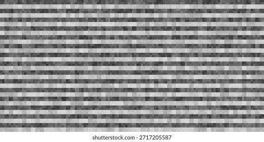 Patrón digital monocromático con Horizontales filas de píxeles en escala de grises en diferentes tonos de blanco y negro y gris creando una textura ruidosa