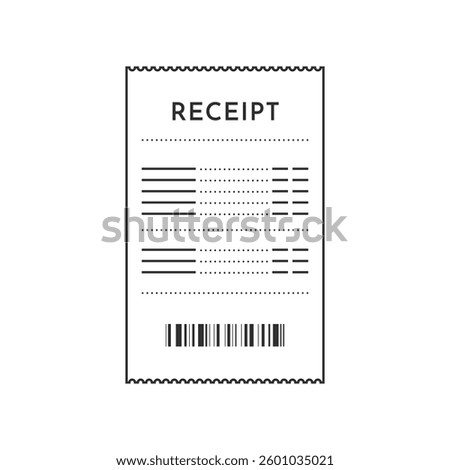 Monochrome Digital Receipt with Barcode on White Background Vector Illustration