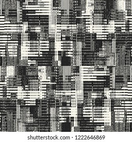 Monochrome Discrete Graphic Motif Brushed Textured Distressed Background. Seamless Pattern.