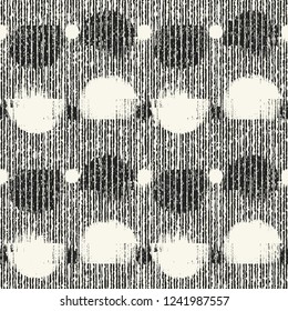 Monochrome Distorted Dots Grain Stroke Textured Background. Seamless Pattern.