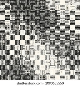 Monochrome Distressed Canvas Effect Textured Checkered Pattern