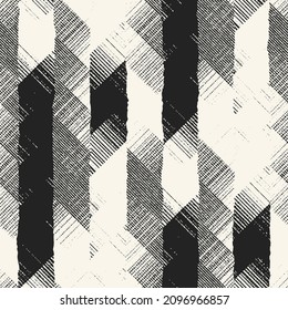 Monochrome Distressed Canvas Effect Textured Striped Pattern