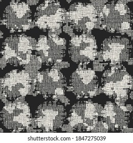 Monochrome Distressed Canvas Textured Camouflage Dots Seamless Pattern