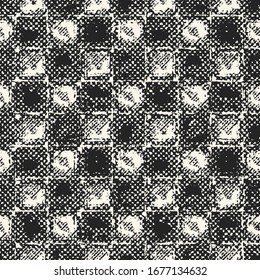 Monochrome Distressed Canvas Textured Checked Pattern.