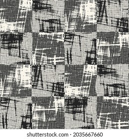 Monochrome Distressed Canvas Textured Checked Pattern