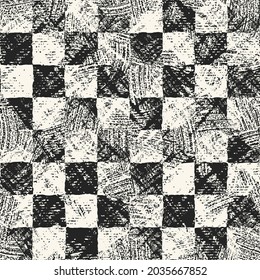 Monochrome Distressed Canvas Textured Checked Pattern
