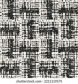 Monochrome Distressed Canvas Textured Checked Pattern