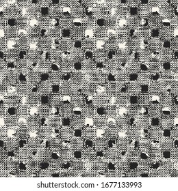 Monochrome Distressed Canvas Textured Irregularly Checkered  Pattern.