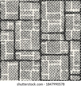 Monochrome Distressed Canvas Textured Patchwork Seamless Pattern