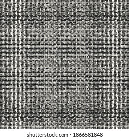 Monochrome Distressed Canvas Textured Prince of Wales Check Seamless Pattern