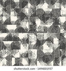 Monochrome Distressed Canvas Textured Variegated Striped Background. Seamless Pattern.