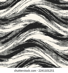 Monochrome Distressed Canvas Textured Wavy Brushstrokes Pattern