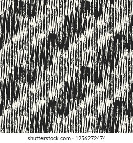 Monochrome Distressed Diagonal Striped Variegated Textured Background. Seamless Pattern.