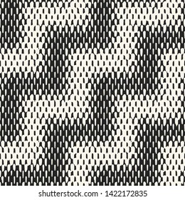 Monochrome Distressed Dotted Diagonal Zigzag Textured Background. Seamless Pattern.
