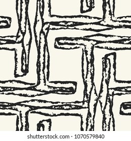 Monochrome Distressed Folk Grid Check Pattern