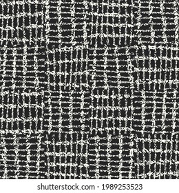 Monochrome Distressed Knit Textured Checked Pattern
