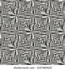 Monochrome Distressed Knit Textured Checked Pattern