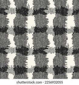 Monochrome Distressed Knit Textured Checked Pattern