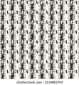 Monochrome Distressed Knit Textured Dashed and Striped Pattern