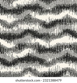 Monochrome Distressed Knit Textured Wavy Pattern