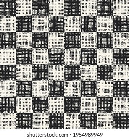 Monochrome Distressed Mesh Textured Checked Pattern