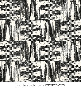 Monochrome Distressed Mesh Textured Checked Pattern