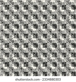 Monochrome Distressed Mesh Textured Checked Pattern