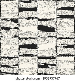 Monochrome Distressed Patchwork Textured Checked Pattern