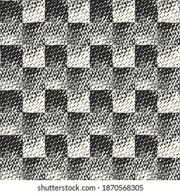 Monochrome Distressed Textured Checked Pattern