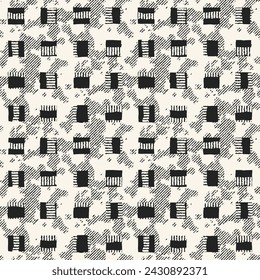 Monochrome Distressed Tile Check Pattern