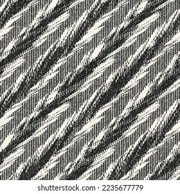 Monochrome Distressed Weave Textured Zigzag Pattern