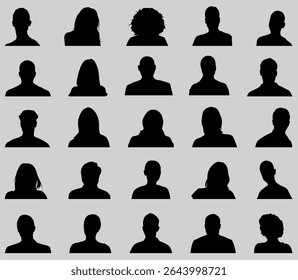Monochrome diverse faceless anonymous people characters avatar headshot portrait isolated set	