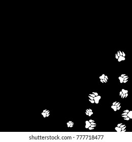 Monochrome Dogs Footprints in Black and White. Prints of Paws with Big Claws for Petshop Design or for Goods for Pets. Simple Pattern for Print, Logo or Poster. Vector Confetti Background.