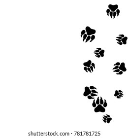 Monochrome Dogs Footprints in Black and White. Prints of Paws with Big Claws for Petshop Design or for Goods for Pets. Simple Pattern for Print, Logo or Poster. Vector Confetti Background.