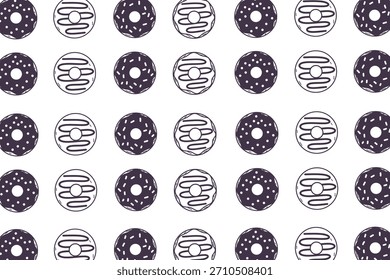 Schwarzweiß Donut nahtloses Muster in Linie Art Style