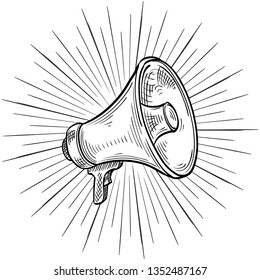  Monochrome doodle drawn megaphone advertising sign