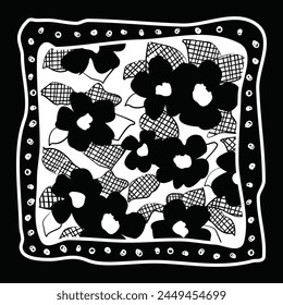 monochrome doodle flower scarf hijab 106