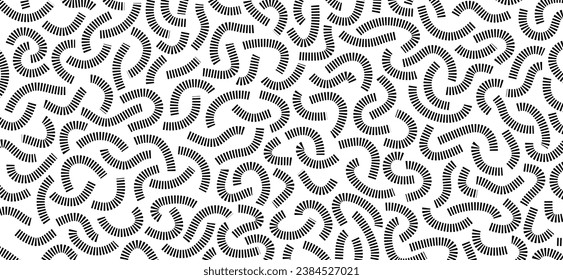 Monochrome doodle pattern. Dotted black curves. Funny vibrant pattern. Geometric pattern. Modern abstract backdrop.