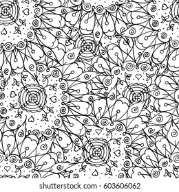 Monochrome doodle seamless of many flowers. hand drawn abstract colorless floral seamless for your design