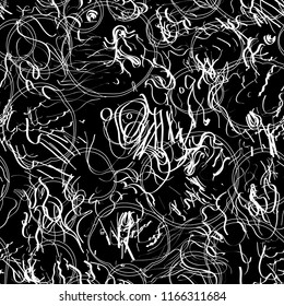 Monochrome doodle seamless pattern with ink strokes
