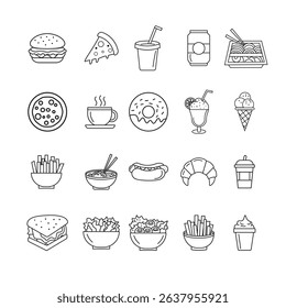 Monochrome Doodle Style Fast Food Icons