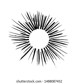 Monochrome doodle sunburst illustration. Sunburst element. Sun rays.