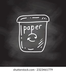 Monochrome doodle trash container for paper. Segregate waste, sorting garbage, waste management. Vector outline illustration.
