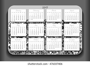 Monochrome Doodles cartoon Easter Calendar 2017 year design, English, Sunday start.