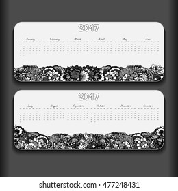 Monochrome Doodles cartoon Easter Calendar 2017 year design, English, Sunday start.