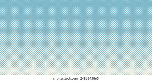 Monochrome dot pattern. Duotone fade gradient. Blue and yellow wave gradation frame. Anime curve backdrop. Halftone pop art background. Banner with half tone effect. Cartoon print. Vector illustration